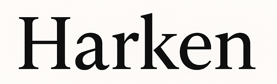 The image features the word "Harken" in bold, black letters.